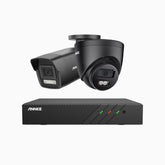 H500P - 3K 8 Channel PoE Security System with 1 Bullet & 1 Turret Cameras, Color & IR Night Vision, 3072*1728 Resolution, f/1.6 Aperture (0.005 Lux), Human & Vehicle Detection, Built-in Microphone,IP67